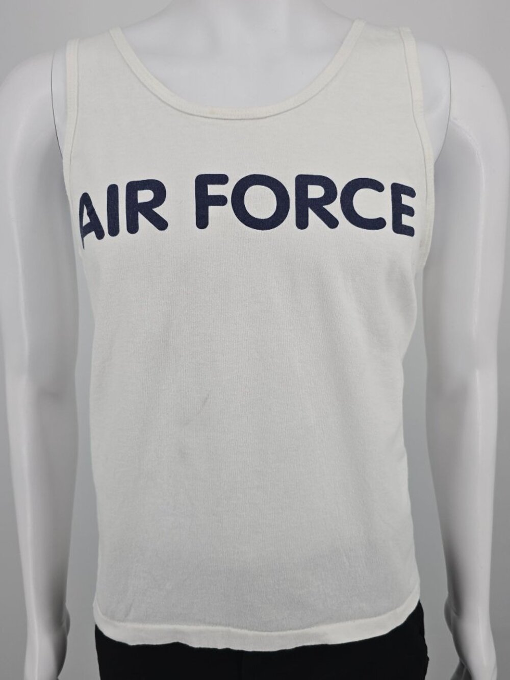 Vintage 1990s Fruit of the Loom White Air Force Cropped Fit Tank Top (XL)